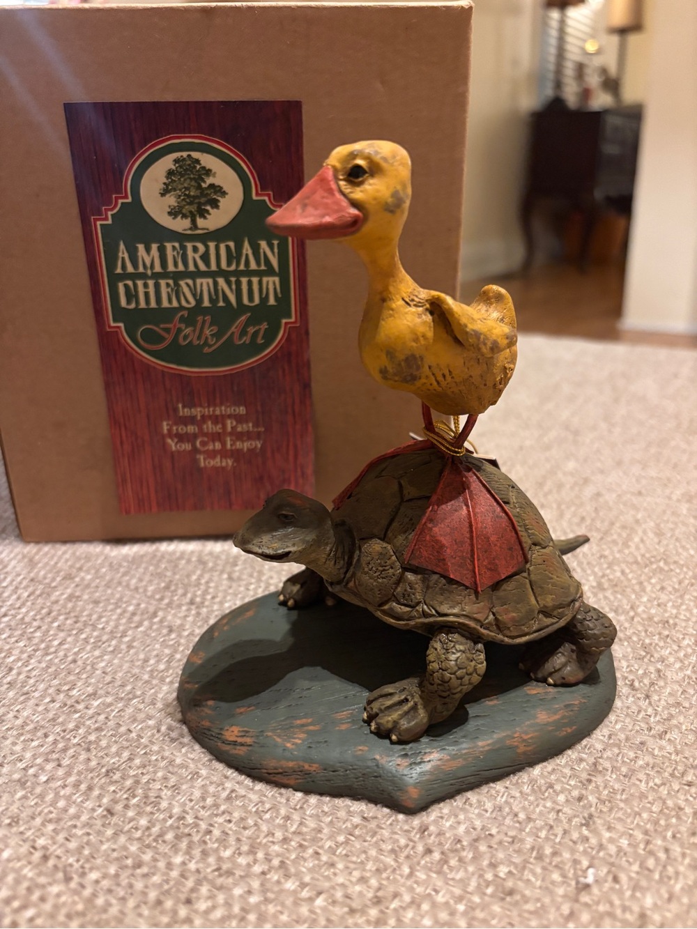 American Chestnut Folk Art AM3001 Going Places Duck standing on Turtle’s Back